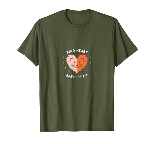 Kind Heart Brave Spirit Lion Inspirational Kindergarten T-Shirt, Herren, Olivgrün, S von Generic