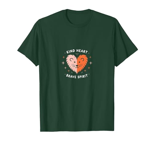 Kind Heart Brave Spirit Lion Inspirational Kindergarten T-Shirt, Herren, Waldgrün, XL von Generic