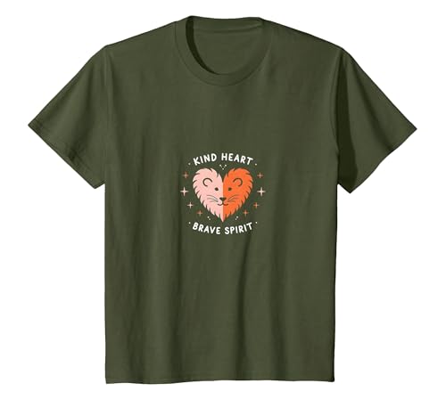 Kind Heart Brave Spirit Lion Inspirational Kindergarten T-Shirt, Kinder, Olivgrün, 128 von Generic