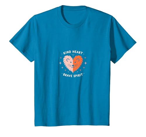 Kind Heart Brave Spirit Lion Inspirational Kindergarten T-Shirt, Kinder, Saphir, 104 von Generic