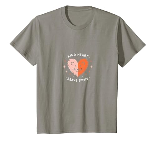Kind Heart Brave Spirit Lion Inspirational Kindergarten T-Shirt, Kinder, Schiefergrau, 104 von Generic