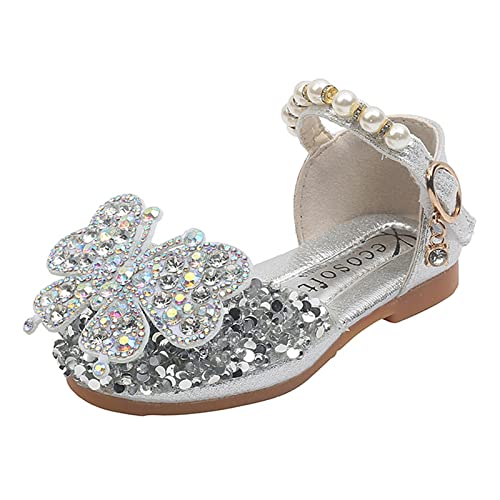 Kinder 32 Mode Frühling und Sommer Kinder Tanzschuhe Kleid Show Prinzessin Schuhe Perle Strass Pailletten Cartoon Tierform Winterschuhe 35 (Silver, 22.5 Toddler) von Generic