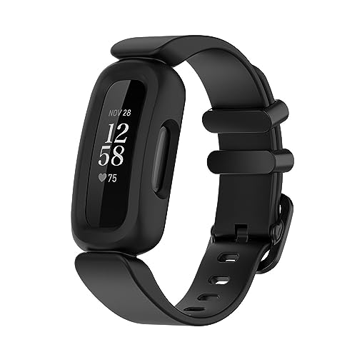 Kinder Armbänder Kompatibel mit Fitbit Ace 3 Armband, weiches Silikon wasserdichtes Armband Sport Uhrenarmband Jungen Mädchen (Black, One Size) von Generic