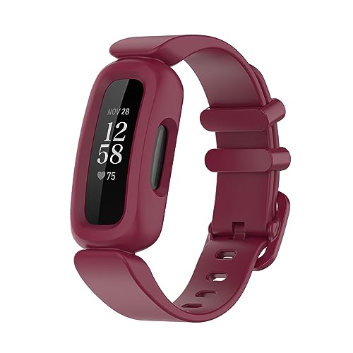 Kinder Armbänder Kompatibel mit Fitbit Ace 3 Armband, weiches Silikon wasserdichtes Armband Sport Uhrenarmband Jungen Mädchen (Wine, One Size) von Generic