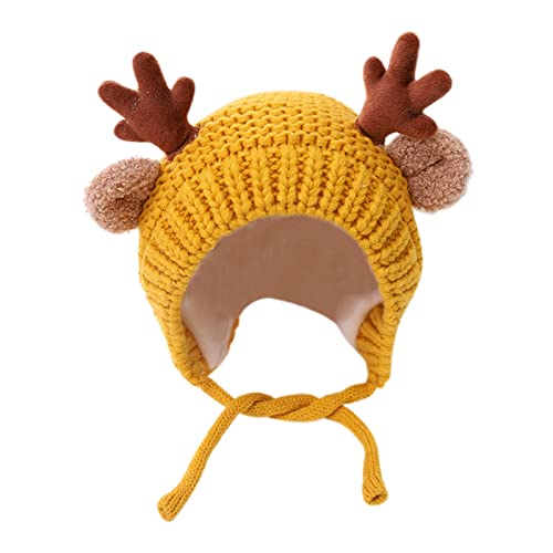 Kinder Baby Junge Mädchen Weihnachtsmütze Niedliche Geweih Strickmütze Winter Warm Mütze Fleecefutter Wintermütze Ohrenschützer Hut 45-50 cm von Generic