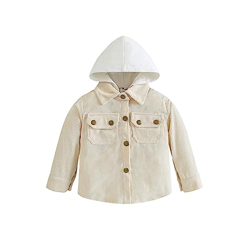 Kinder Baby Jungen Mädchen Cordjacke Kleinkind Kapuzen Button-Down-Deckmantel Herbst Winter Dünne Oberbekleidung Kleinkind-Shirt-Jacken-Mantel (Beige, 4-5 Years) von Generic