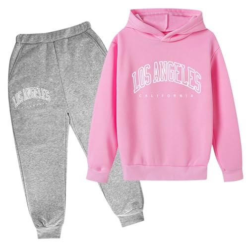 Kinder Casual Brief Gedruckt Langarm Hoodie Pullover Sweatshirt Trainingsanzug Jogger Jogginghose Unisex 2 PC Sweatsuit Set Sportanzug Mädchen (X-30-Rosa, 7-8Years) von Generic