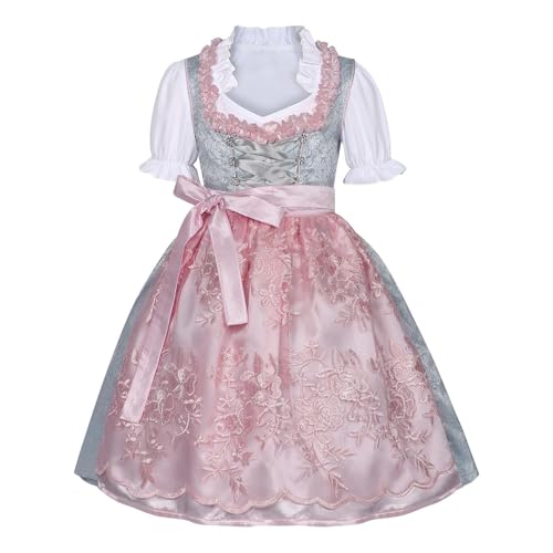 Kinder Dirndl Midi Trachtenkleid 3-TLG inkl.Kinderdirndl, Dirndlbluse, Schürze für Oktoberfest Besondere Anlässe Dirndl & dirndl-sets für Mädchen Bayerisches Bierfest Trachten (f-Pink, 9-10 Years) von Generic