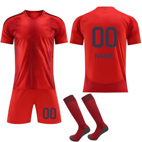 Kinder Fußball Trainingsanzug 24/25 – Personalisierbar mit Namen und Nummer – Heim- und Auswärtsdesign – Inkl. T-Shirt, Shorts & Stutzen A von Generic