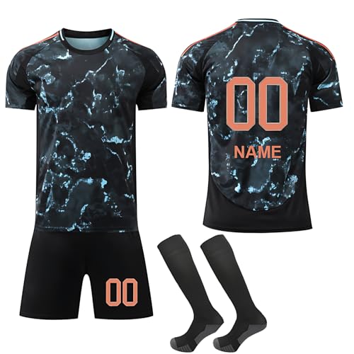 Kinder Fußball Trainingsanzug 24/25 – Personalisierbar mit Namen und Nummer – Heim- und Auswärtsdesign – Inkl. T-Shirt, Shorts & Stutzen B von Generic