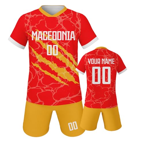 Kinder Fußball Triko Set 2025/26 Nationalfußball Kratzspur-Mixfarben Jungen Mädchen Personalisiertes Namen Nummer Fan Outfit Fußball T Shirt Shorts Set Trainingstrikots Geschenkidee von Generic