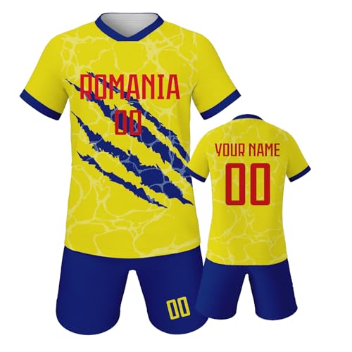 Kinder Fußball Triko Set 2025/26 Nationalfußball Kratzspur-Mixfarben Jungen Mädchen Personalisiertes Namen Nummer Fan Outfit Fußball T Shirt Shorts Set Trainingstrikots Geschenkidee von Generic