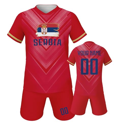 Kinder Fußball Triko Set 2025/26 Nationalmannschaft Trikot Jungen Mädchen Personalisiertes Namen Nummer Fan Outfit Fußball T Shirt Shorts Set Trainingstrikots Geschenkidee von Generic