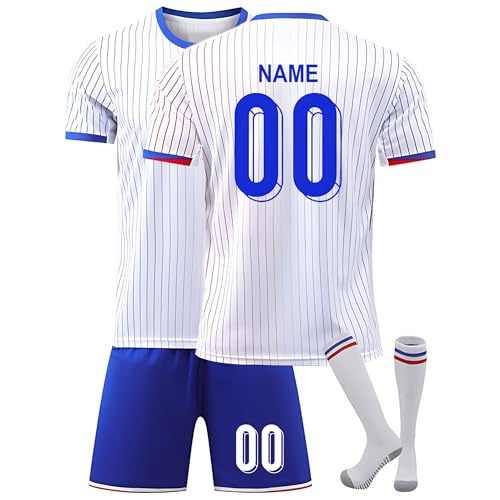 Kinder Fußballtrikot Personalisierbares Kollektion 24/25 – Komplettes Spielset (Trikot + Shorts + Stutzen) – Personalisierbares Fußball-Geschenkset für Jungen und Mädchen Frankreich-Trikot von Generic