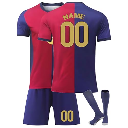Kinder Fußballtrikot Set Saison 2024/2025 – Personalisierbares Trikot mit Nummer und Namen – Komplettes Heim-/Auswärts-Set + Shorts und Stutzen A von Generic