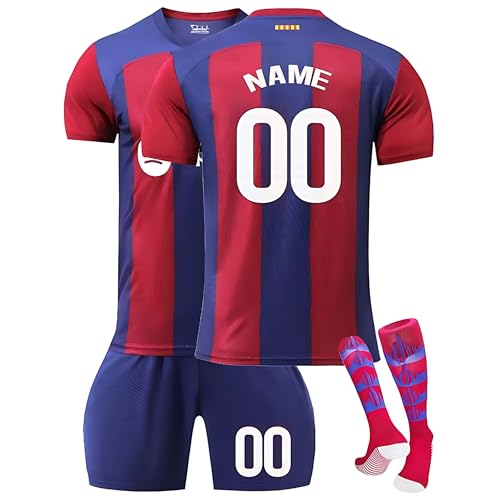 Kinder Fußballtrikot Set Saison 2024/2025 – Personalisierbares Trikot mit Nummer und Namen – Komplettes Heim-/Auswärts-Set + Shorts und Stutzen A von Generic