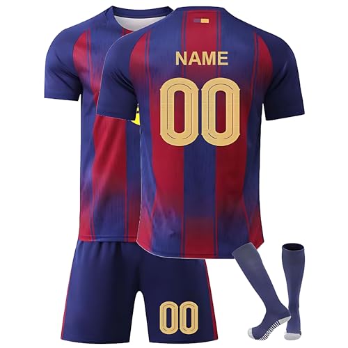 Kinder Fußballtrikot Set Saison 2024/2025 – Personalisierbares Trikot mit Nummer und Namen – Komplettes Heim-/Auswärts-Set + Shorts und Stutzen A05 von Generic
