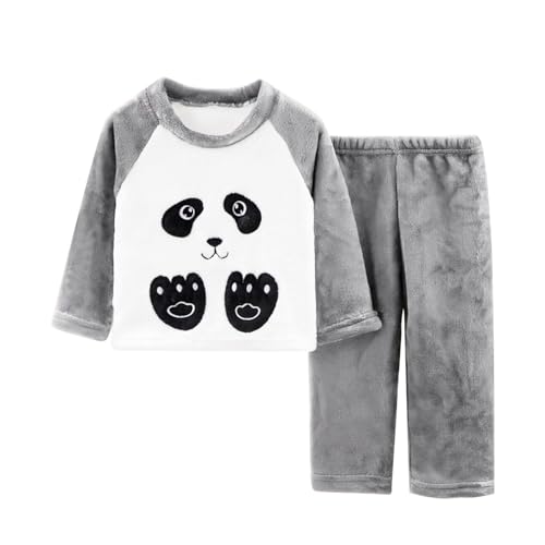 Kinder Fuzzy Pyjama Set Frühling Langarm Fleece Verdickt Home Wear Für Jungen Mädchen Große Warme Kinder Baby Sommer Kleidung (1-h-Dunkelgrau, 5-6 Years) von Generic