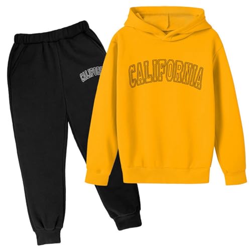 Kinder Hoodie Pullover Sweatshirt Set Beliebte Gedruckt Hoodie Set Auf Unterwäsche 2023 Casual Brief Gedruckt Langarm Out Wear Festliche Junge (X-01-gelb, 7-8 Years) von Generic