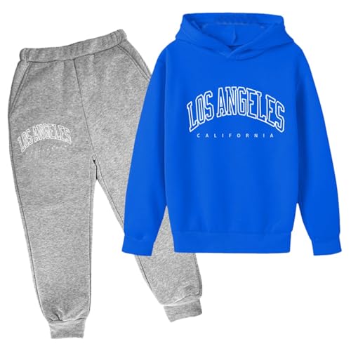 Kinder Hoodie Pullover Sweatshirt Set Beliebte Gedruckt Hoodie Set Auf Unterwäsche 2024 Casual Brief Gedruckt Langarm Out Wear Festliche Junge (X-01-blau, 11-12 Years) von Generic