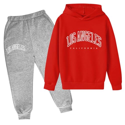 Kinder Hoodie Pullover Sweatshirt Set Beliebte Gedruckt Hoodie Set Auf Unterwäsche 2024 Casual Brief Gedruckt Langarm Out Wear Festliche Junge (X-01-rot, 4-5 Years) von Generic