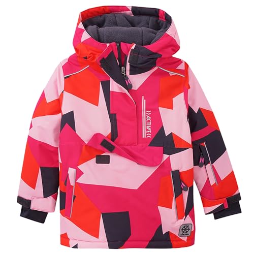 Kinder Junge Mantel Mit Kapuze Winter Skijacke Punching Jacket verdicken Warm Trainingsanzug Wasserdicht Winddicht Daunenjacke Reißverschluss Taschen Winterjacke (Red, 128) von Generic