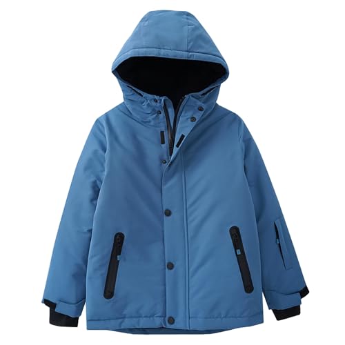 Kinder Junge Winterjacke mit Abnehmbare Kapuze Skijacke Wasserdicht Winddicht Daunenjacke Reißverschluss mit Taschen Mantel Kleinkind Mädchen Leicht Jacke (Blue, 122) von Generic