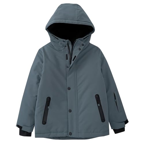 Kinder Junge Winterjacke mit Abnehmbare Kapuze Skijacke Wasserdicht Winddicht Daunenjacke Reißverschluss mit Taschen Mantel Kleinkind Mädchen Leicht Jacke (Grey, 134) von Generic