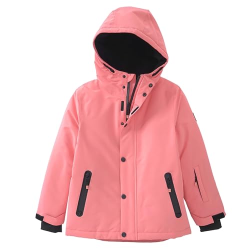 Kinder Junge Winterjacke mit Abnehmbare Kapuze Skijacke Wasserdicht Winddicht Daunenjacke Reißverschluss mit Taschen Mantel Kleinkind Mädchen Leicht Jacke (Pink, 128) von Generic