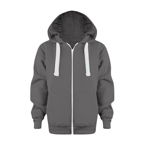 Kinder Jungen Hoodie Jacke mit Reißverschluss Einfarbig Sportlich Kapuzenpullover Locker Sweatjacke Kordelzug Teenager Rippensaum Kapuzenjacke Sweatshirt Kapuzenpullover mit Reißverschluss von Generic