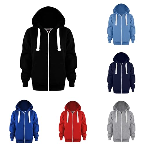 Kinder Jungen Hoodie Jacke mit Reißverschluss Einfarbig Sportlich Kapuzenpullover Locker Sweatjacke Kordelzug Teenager Rippensaum Kapuzenjacke Sweatshirt Kapuzenpullover mit Reißverschluss von Generic