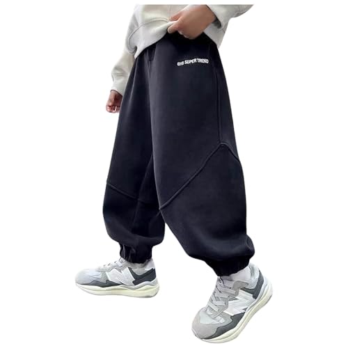 Kinder Jungen Leichte Jogginghose Große Größe Lose Hose mitFleece-Futter Kinder Outdoorhose Freizeithose Trainingshose Wanderhose Trekkinghose Outdoor Activewear Hosen Für 8-15 Jahre von Generic