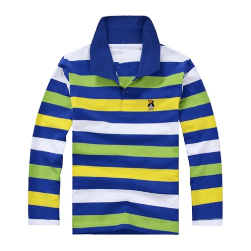 Kinder Jungen Mädchen Langarm Casual Gestreiftes Hemd Knopfverschluss Modisch Bequem & Weicher Stoff Jogginghose Kids (X-00-Blau, 4-5 Years) von Generic