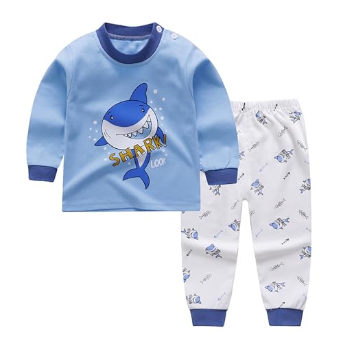 Kinder Jungen Mädchen Langarm Schlafanzug Top Hose Outfit Nachtwäsche Pyjama Set (DE/NL/SE/PL, Numerisch, 110, 116, Regular, Happy Shark) von Generic