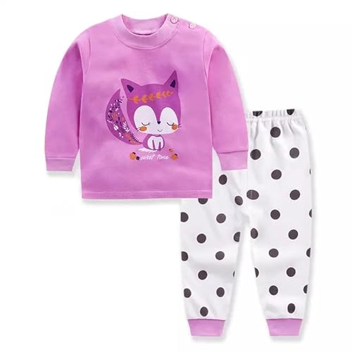 Kinder Jungen Mädchen Langarm Schlafanzug Top Hose Outfit Nachtwäsche Pyjama Set (DE/NL/SE/PL, Numerisch, 110, 116, Regular, Lila Fuchs) von Generic