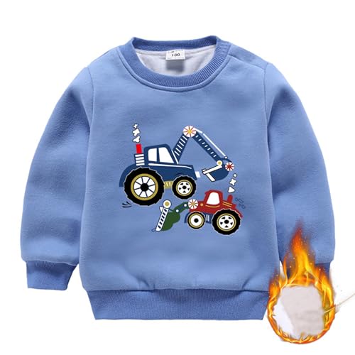Kinder Jungen Mädchen Pullover Sweatshirt Langarm Baumwolle Cartoon Bagger Aufdruck Pullover Tops verdicken Gepolstertes Warm Sweatshirt Rundhals Winter Oberteile 2-6 Jahre (Light Blue, 2-3 Years) von Generic