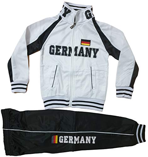 Kinder Jungen Mädchen Trainingsanzug Sportanzug Jogginganzug Hose Jacke Germany (Weiß, 110/116) von Generic