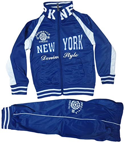 Kinder Jungen Mädchen Trainingsanzug Sportanzug Jogginganzug Hose Jacke New York (Blau, 122-128) von Generic