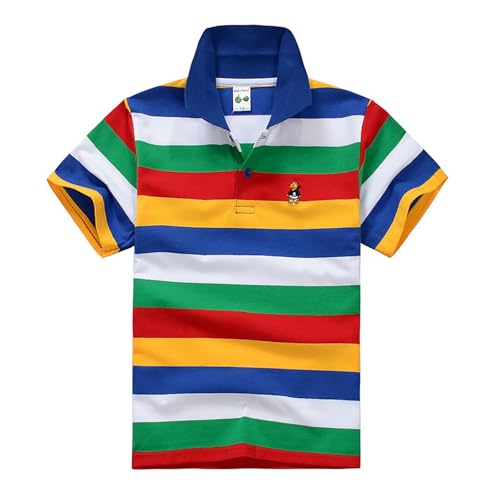 Kinder Jungen Polo-Shirt gestreift Kurzarm-Poloshirts für Jungen Sommer Welpen-Strickerei Basic Polo Shirt mit Knopfleiste&Polokragen Moden Atmungsaktiv Shirts Oberteile Active-Poloshirts 3-14 Jahre von Generic