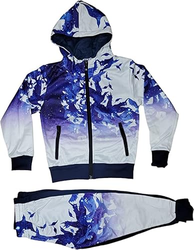 Kinder Jungen Trainingsanzug mit Hoodie Jogginganzug Sportanzug Herbst Winter (as3, numeric, numeric_140, numeric_146, regular, Feuer - Blau, 140) von Generic