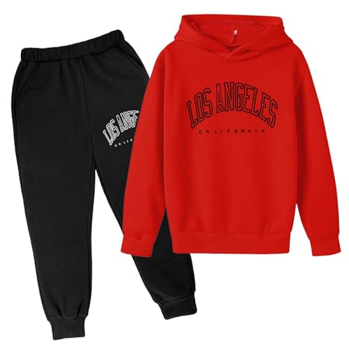 Kinder Kinder Casual Brief Gedruckt Langarm Hoodie Pullover Sweatshirt Trainingsanzug Jogger Jogginghose Unisex 2 PC Sweatsuit Set Kinder Set Junge 98 (X-30-Rot, 7-8 Years) von Generic