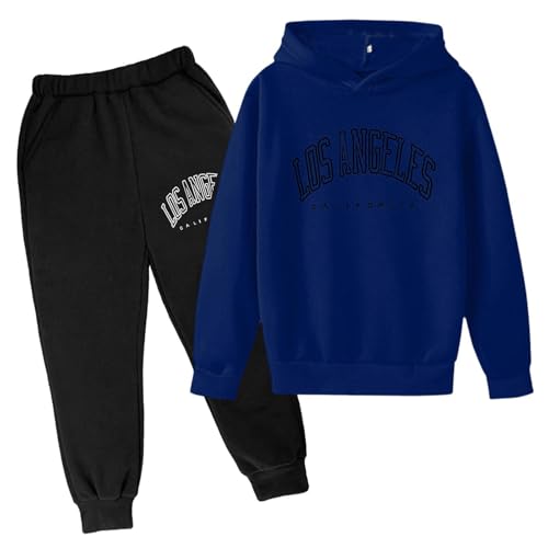 Kinder Kinder Casual Brief Gedruckt Langarm Hoodie Pullover Sweatshirt Trainingsanzug Jogger Jogginghose Unisex 2 PC Sweatsuit Set Tochter Partnerlook (X-00-Dunkelblau, 160) von Generic
