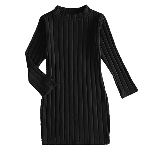 Kinder Kleinkind Baby Mädchen Frühling Winter Solide Hoher Kragen Langarm Stricken Prinzessin Kleid Prinzessin Mädchen von Generic