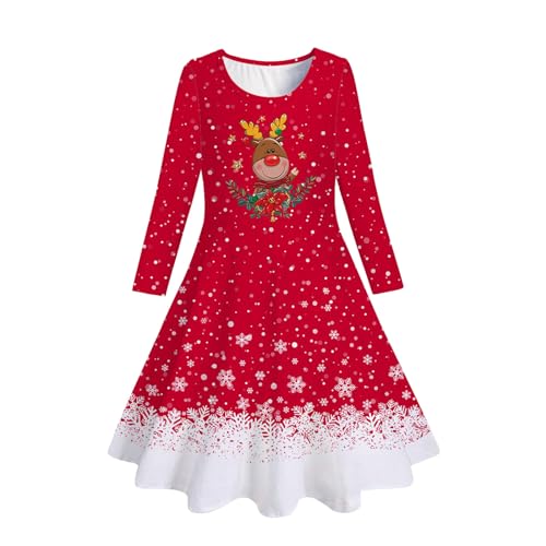 Kinder Kleinkind Mädchen Weihnachtsbäume Hirschdruck Weihnachten Langarm Party Prinzessin Kleid Festlicher Mädchen von Generic