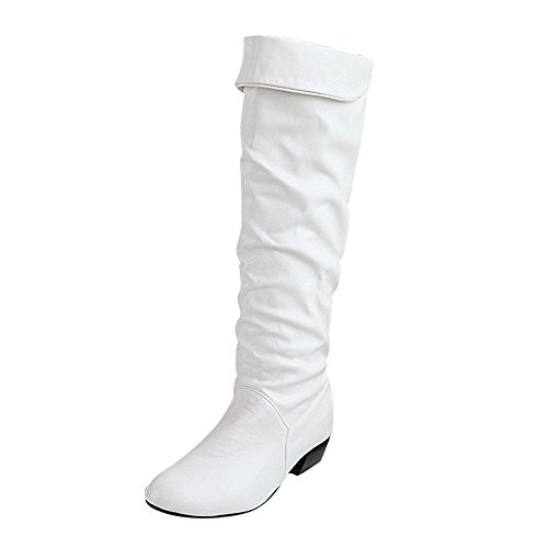 Kinder Mädchen 33 Damenstiefel Absätze Knie Winter Schlauchhohe Stiefel Flache Reithohe Damenstiefel Damen Biker Boots (White, 36) von Generic