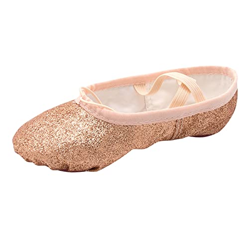 Kinder Mädchen Ballett Spitzenschuhe Kleinkind Pailletten Ballettschläppchen Tanzschuhe mit dem genähten Band und Silikon Zehenpads für Mädchen Womens Professionelle (Rose Gold, 34 Big Kids) von Generic