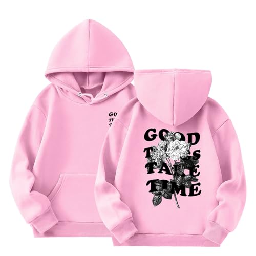 Kinder Mädchen Hoodie Lässige Good Things TAKE TIME Druck Kapuzenpullover Casual Sweatshirt Kuschelhoodie Langarm Oberteile Kinder Pullover Top mit Tasche für 3-14 Jahre (13-14 Years) von Generic