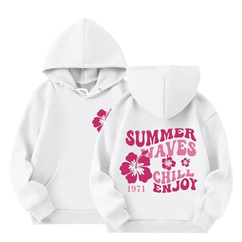 Kinder Mädchen Hoodie Lässige Summer Waves CHILL Enjoy 1971 Briefdruck Kapuzenpullover Casual Sweatshirt Kuschelhoodie Langarm Oberteile Kinder Pullover Top mit Tasche für 2-13 Jahre von Generic