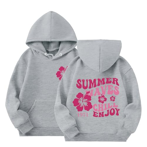Kinder Mädchen Hoodie Lässige Summer Waves CHILL Enjoy 1971 Briefdruck Kapuzenpullover Casual Sweatshirt Kuschelhoodie Langarm Oberteile Kinder Pullover Top mit Tasche für 2-13 Jahre von Generic