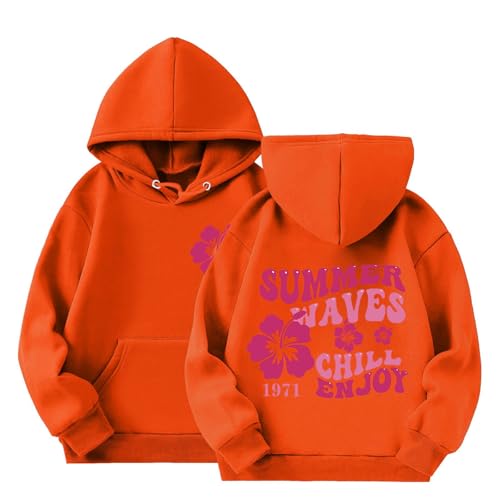 Kinder Mädchen Hoodie Lässige Text Druck Kapuzenpullover Casual Sweatshirt Kuschelhoodie Langarm Oberteile Kinder Pullover Top mit Tasche für 3-14 Jahre (Z6A-Orange, 7-8 Years) von Generic